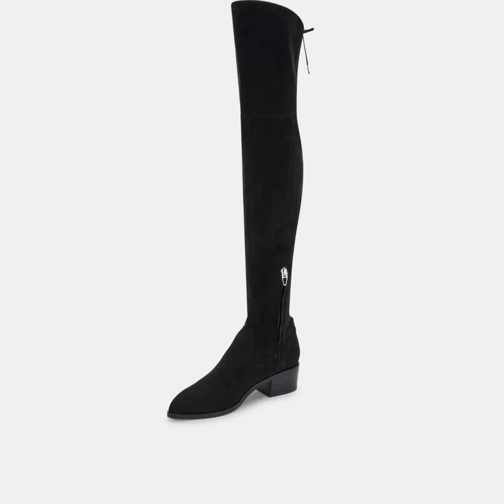 BNIB Dolce Vita Alsie Over-the-Knee Flat Boot in Black Stella Suede